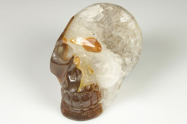 Polished Banded Agate Skull with Quartz Crystal Pocket #190519